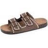 Mules Isotoner Mules sandales Femme double bride Chocolat Brod&eacute; Marron